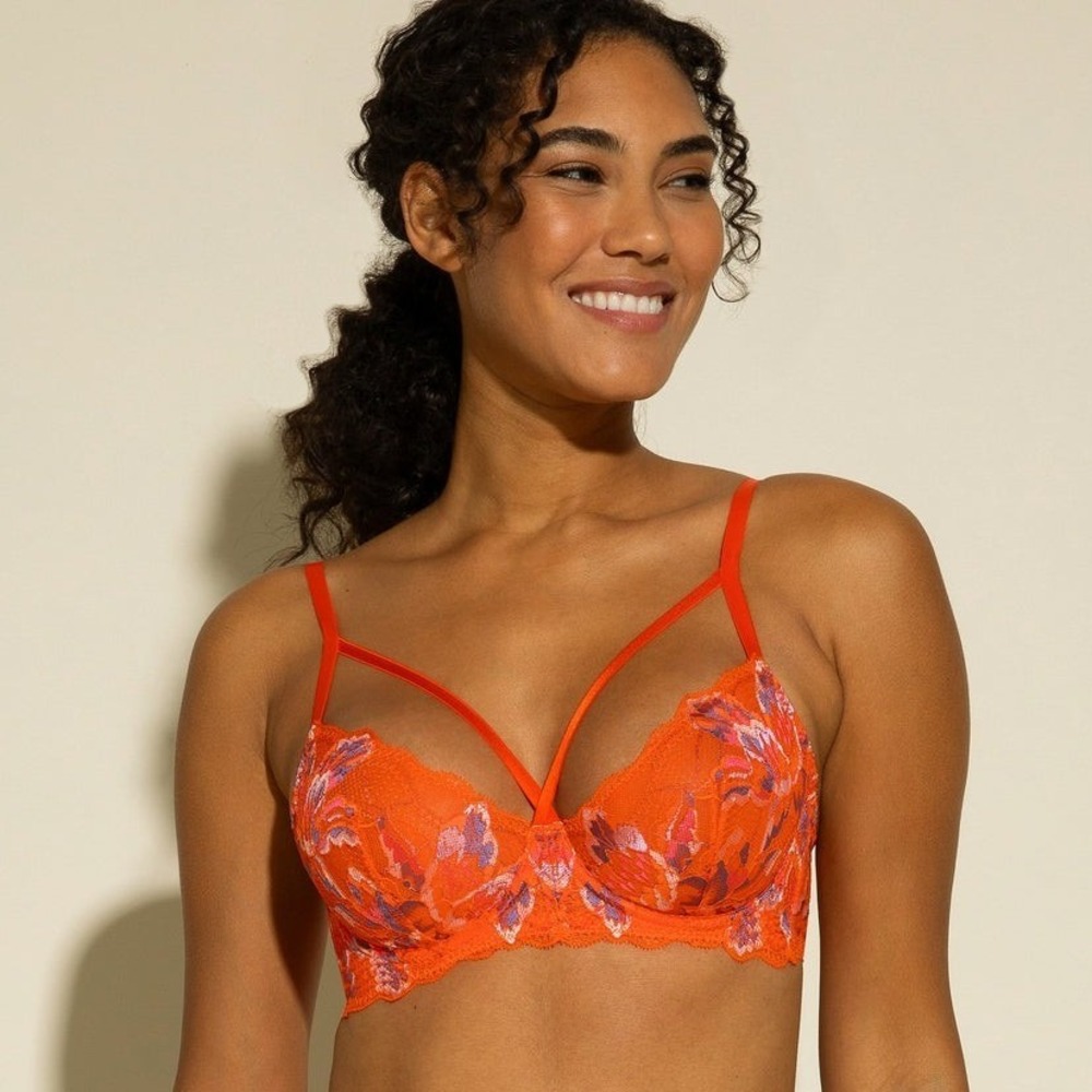 Cosabella Paradiso Underwire Bra‎ Orange Floral Lace Strappy Balconette 34C